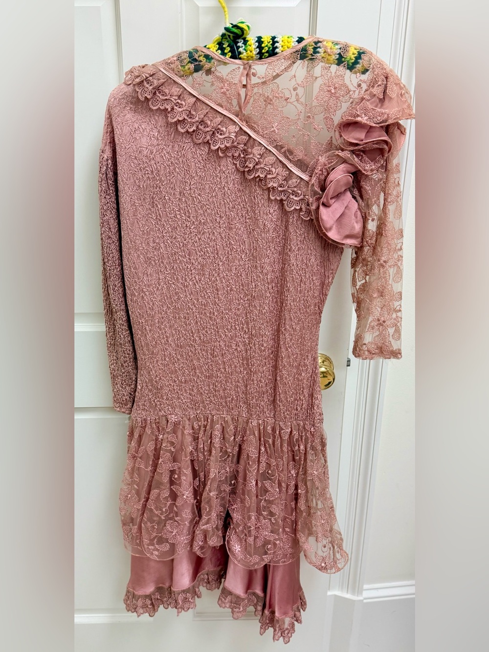 LA PASITEA Vintage Rare Made In Italy Fairy Y2K Dusty Rose Crinkled Lace Dress - Picture 2 of 16